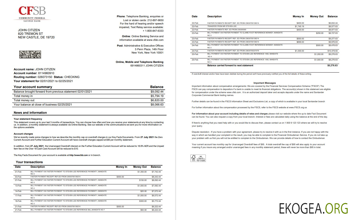 États Unis New York CFSB 2 pages mot